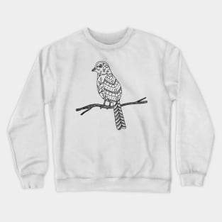 Black and White Bird on a Branch Doodle Drawing Crewneck Sweatshirt